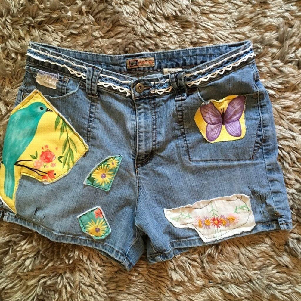 Faded Glory Jean Shorts Upcycled Bling Size 14
